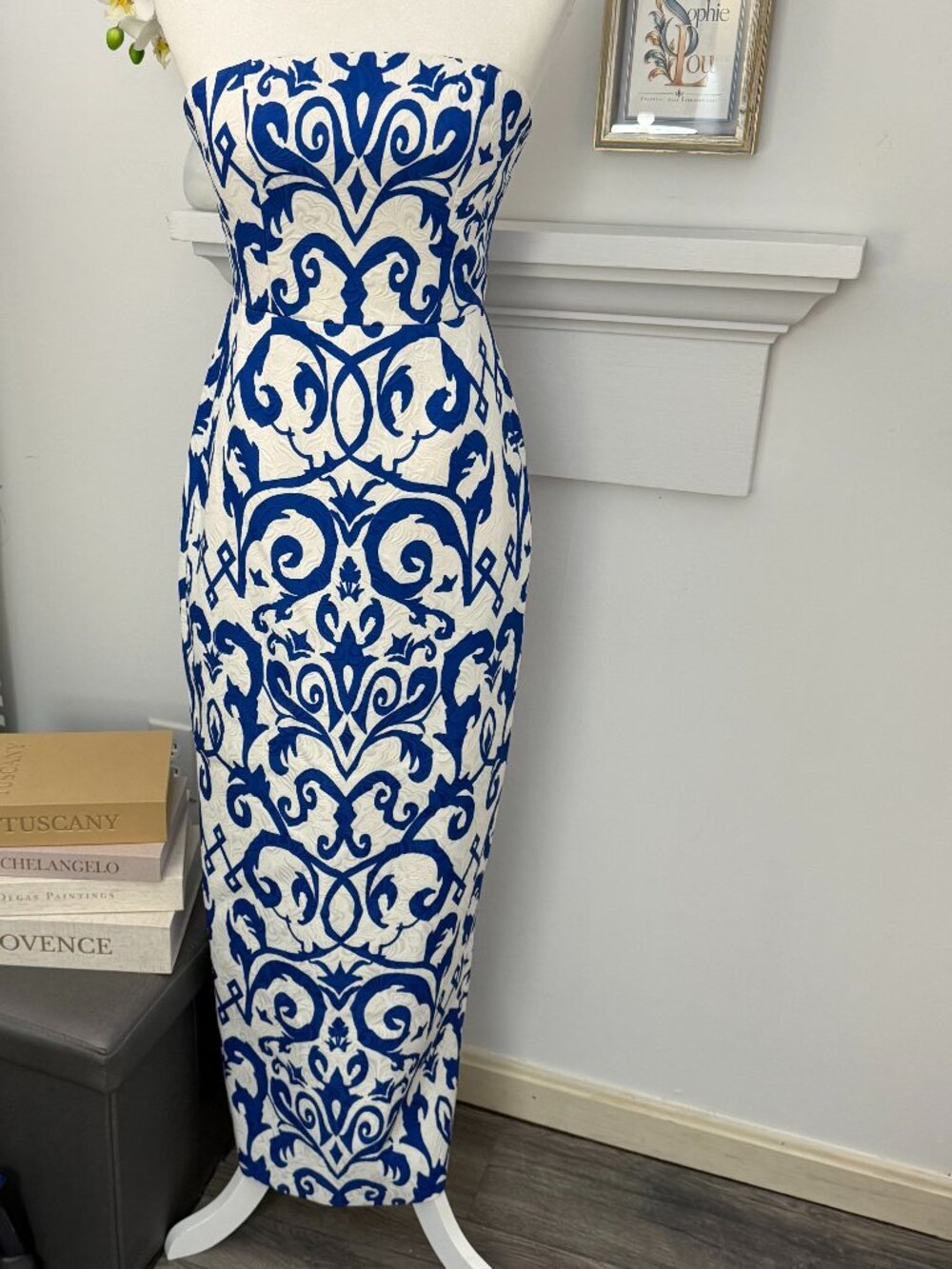 MILLY Orion Scroll Print Strapless Jacquard Maxi Dress NWT Size 4